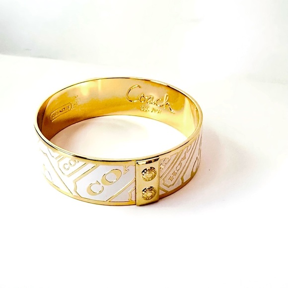 COACH Polished Gold & White Enamel Bangle Bracelet NEW - Picture 2 of 8